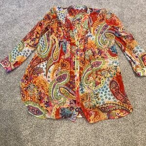 Soft Surroundings XL Paisley Floral Pleated Button Down Tunic Top Sheer Airy